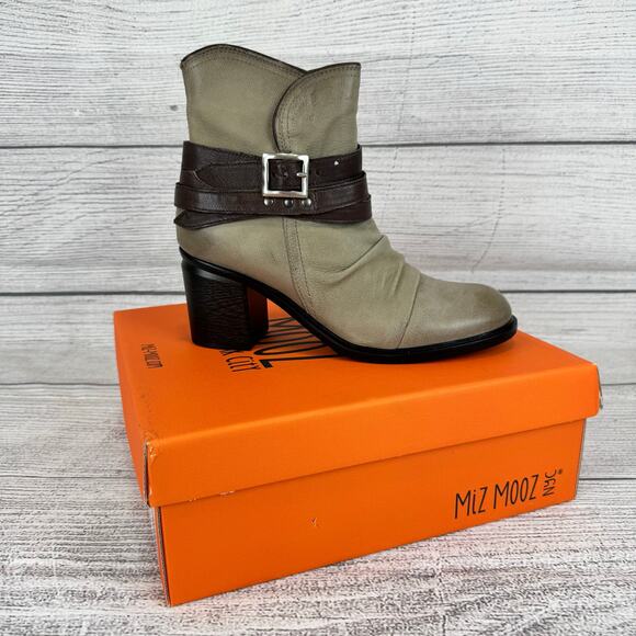 Miz Mooz Women's Distressed Kaycee Taupe Buckle Slouch Booties Size 40/(9/9.5) - Picture 1 of 10